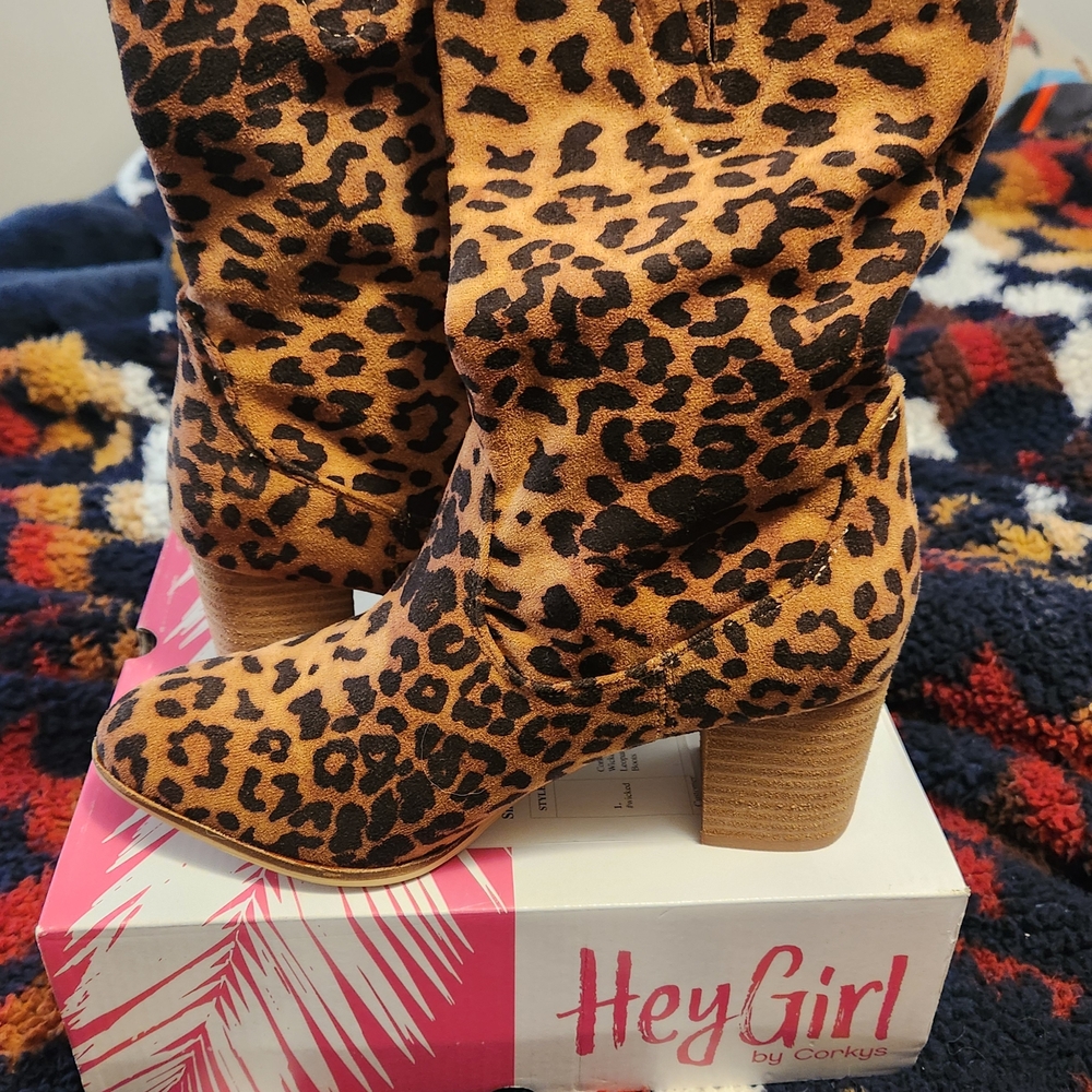 Corkys Tan Leopard Print Heeled Boots